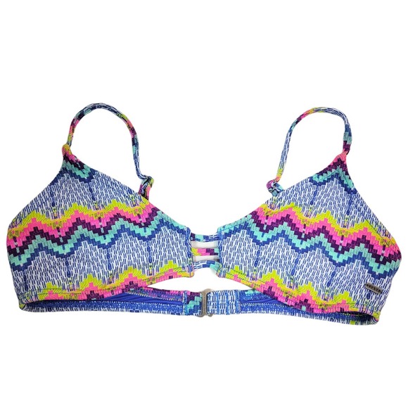 Roxy Bikini Top Womens Small Neon Florescent Blue Pink Yellow Boho Abstract - Picture 4 of 11